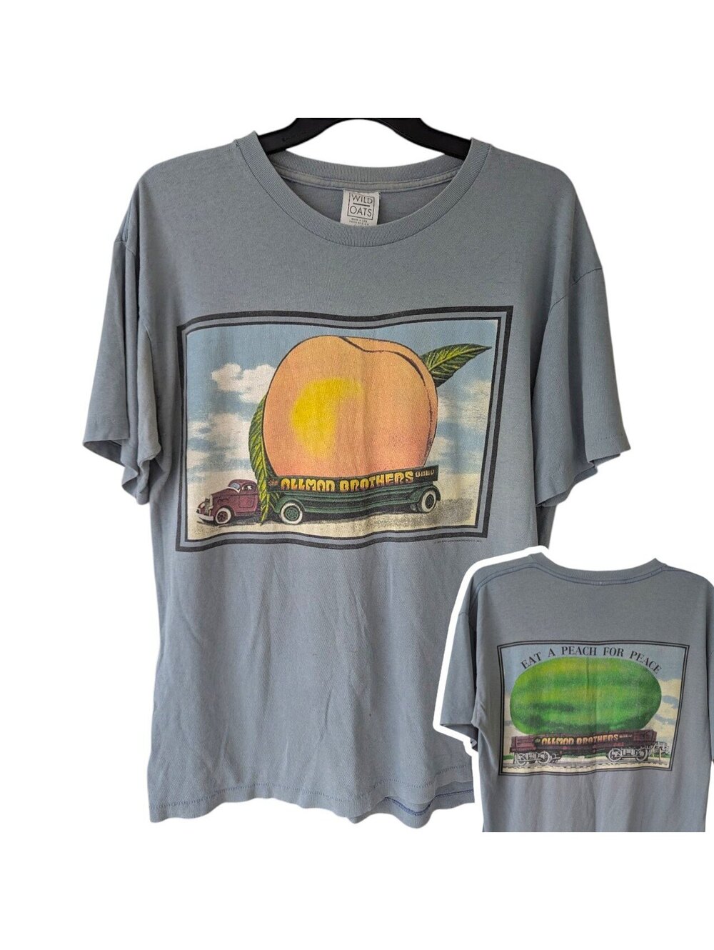 Vintage 1995 Allman Brothers Band Eat A Peach T-Shirt Wild Oats USA Blue 22.5x30